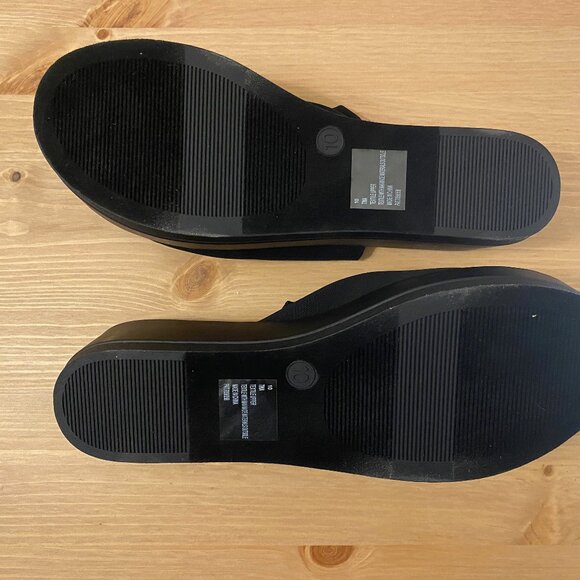 Black, platform, wedge fabric slide shoe. Platform height 1.75 inches, Size 10. - Picture 9 of 13